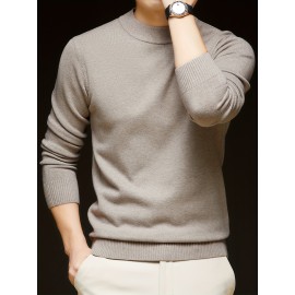 Men'S Casual Pullover Long-Sleeve Sweater for Spring And Autumn, Made of Velvet Blend, Versatile Solid Color, Featuring a Easy High-Neck Design, Knit