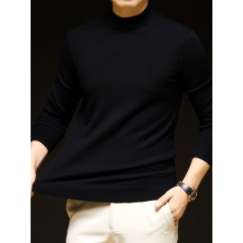 Men'S Casual Pullover Long-Sleeve Sweater for Spring And Autumn, Made of Velvet Blend, Versatile Solid Color, Featuring a Easy High-Neck Design, Knit