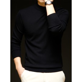 Men'S Casual Pullover Long-Sleeve Sweater for Spring And Autumn, Made of Velvet Blend, Versatile Solid Color, Featuring a Easy High-Neck Design, Knit