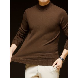 Men'S Casual Pullover Long-Sleeve Sweater for Spring And Autumn, Made of Velvet Blend, Versatile Solid Color, Featuring a Easy High-Neck Design, Knit