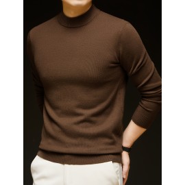 Men'S Casual Pullover Long-Sleeve Sweater for Spring And Autumn, Made of Velvet Blend, Versatile Solid Color, Featuring a Easy High-Neck Design, Knit