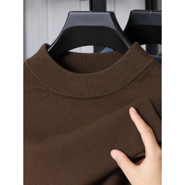 Men'S Casual Pullover Long-Sleeve Sweater for Spring And Autumn, Made of Velvet Blend, Versatile Solid Color, Featuring a Easy High-Neck Design, Knit