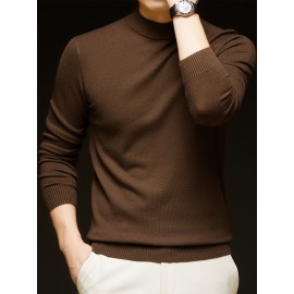 Men'S Casual Pullover Long-Sleeve Sweater for Spring And Autumn, Made of Velvet Blend, Versatile Solid Color, Featuring a Easy High-Neck Design, Knit