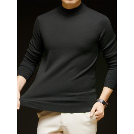 Men'S Casual Pullover Long-Sleeve Sweater for Spring And Autumn, Made of Velvet Blend, Versatile Solid Color, Featuring a Easy High-Neck Design, Knit