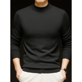 Men'S Casual Pullover Long-Sleeve Sweater for Spring And Autumn, Made of Velvet Blend, Versatile Solid Color, Featuring a Easy High-Neck Design, Knit