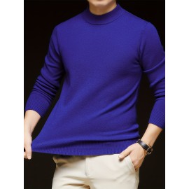 Men'S Casual Pullover Long-Sleeve Sweater for Spring And Autumn, Made of Velvet Blend, Versatile Solid Color, Featuring a Easy High-Neck Design, Knit