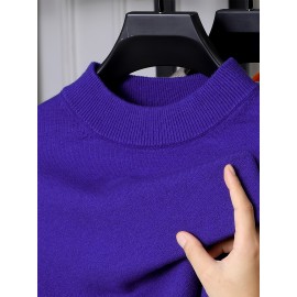 Men'S Casual Pullover Long-Sleeve Sweater for Spring And Autumn, Made of Velvet Blend, Versatile Solid Color, Featuring a Easy High-Neck Design, Knit