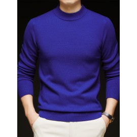Men'S Casual Pullover Long-Sleeve Sweater for Spring And Autumn, Made of Velvet Blend, Versatile Solid Color, Featuring a Easy High-Neck Design, Knit
