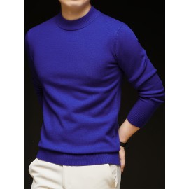 Men'S Casual Pullover Long-Sleeve Sweater for Spring And Autumn, Made of Velvet Blend, Versatile Solid Color, Featuring a Easy High-Neck Design, Knit
