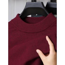 Men'S Casual Pullover Long-Sleeve Sweater for Spring And Autumn, Made of Velvet Blend, Versatile Solid Color, Featuring a Easy High-Neck Design, Knit