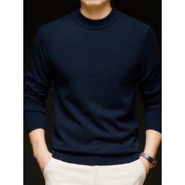 Men'S Casual Pullover Long-Sleeve Sweater for Spring And Autumn, Made of Velvet Blend, Versatile Solid Color, Featuring a Easy High-Neck Design, Knit