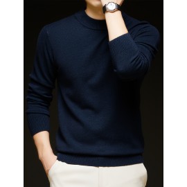 Men'S Casual Pullover Long-Sleeve Sweater for Spring And Autumn, Made of Velvet Blend, Versatile Solid Color, Featuring a Easy High-Neck Design, Knit