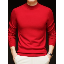 Men'S Casual Pullover Long-Sleeve Sweater for Spring And Autumn, Made of Velvet Blend, Versatile Solid Color, Featuring a Easy High-Neck Design, Knit