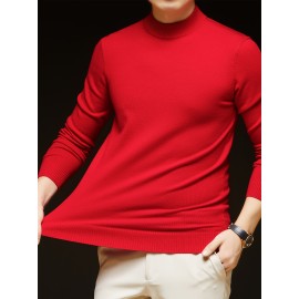 Men'S Casual Pullover Long-Sleeve Sweater for Spring And Autumn, Made of Velvet Blend, Versatile Solid Color, Featuring a Easy High-Neck Design, Knit