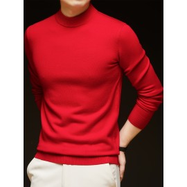 Men'S Casual Pullover Long-Sleeve Sweater for Spring And Autumn, Made of Velvet Blend, Versatile Solid Color, Featuring a Easy High-Neck Design, Knit