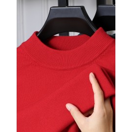 Men'S Casual Pullover Long-Sleeve Sweater for Spring And Autumn, Made of Velvet Blend, Versatile Solid Color, Featuring a Easy High-Neck Design, Knit