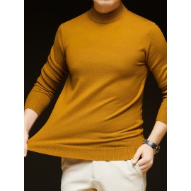 Men'S Casual Pullover Long-Sleeve Sweater for Spring And Autumn, Made of Velvet Blend, Versatile Solid Color, Featuring a Easy High-Neck Design, Knit