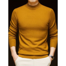 Men'S Casual Pullover Long-Sleeve Sweater for Spring And Autumn, Made of Velvet Blend, Versatile Solid Color, Featuring a Easy High-Neck Design, Knit