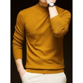Men'S Casual Pullover Long-Sleeve Sweater for Spring And Autumn, Made of Velvet Blend, Versatile Solid Color, Featuring a Easy High-Neck Design, Knit