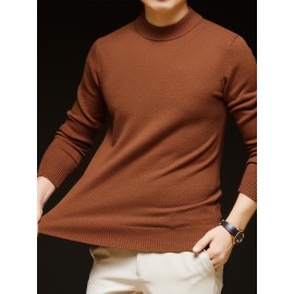 Men'S Casual Pullover Long-Sleeve Sweater for Spring And Autumn, Made of Velvet Blend, Versatile Solid Color, Featuring a Easy High-Neck Design, Knit