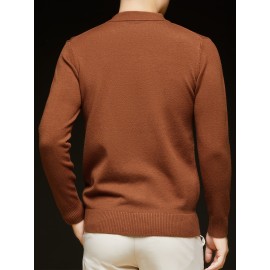 Men'S Casual Pullover Long-Sleeve Sweater for Spring And Autumn, Made of Velvet Blend, Versatile Solid Color, Featuring a Easy High-Neck Design, Knit