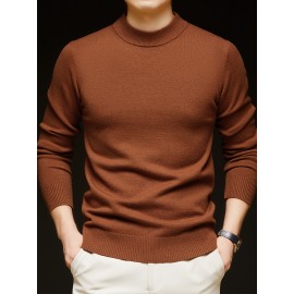 Men'S Casual Pullover Long-Sleeve Sweater for Spring And Autumn, Made of Velvet Blend, Versatile Solid Color, Featuring a Easy High-Neck Design, Knit