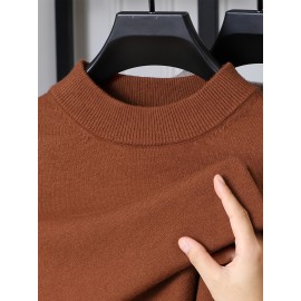 Men'S Casual Pullover Long-Sleeve Sweater for Spring And Autumn, Made of Velvet Blend, Versatile Solid Color, Featuring a Easy High-Neck Design, Knit