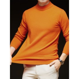 Men'S Casual Pullover Long-Sleeve Sweater for Spring And Autumn, Made of Velvet Blend, Versatile Solid Color, Featuring a Easy High-Neck Design, Knit