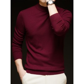 Men'S Casual Pullover Long-Sleeve Sweater for Spring And Autumn, Made of Velvet Blend, Versatile Solid Color, Featuring a Easy High-Neck Design, Knit