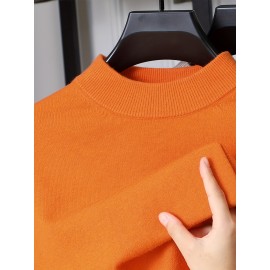 Men'S Casual Pullover Long-Sleeve Sweater for Spring And Autumn, Made of Velvet Blend, Versatile Solid Color, Featuring a Easy High-Neck Design, Knit
