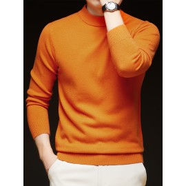 Men'S Casual Pullover Long-Sleeve Sweater for Spring And Autumn, Made of Velvet Blend, Versatile Solid Color, Featuring a Easy High-Neck Design, Knit