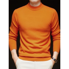 Men'S Casual Pullover Long-Sleeve Sweater for Spring And Autumn, Made of Velvet Blend, Versatile Solid Color, Featuring a Easy High-Neck Design, Knit