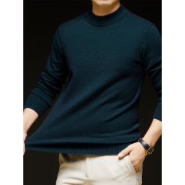 Men'S Casual Pullover Long-Sleeve Sweater for Spring And Autumn, Made of Velvet Blend, Versatile Solid Color, Featuring a Easy High-Neck Design, Knit