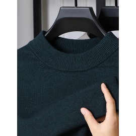 Men'S Casual Pullover Long-Sleeve Sweater for Spring And Autumn, Made of Velvet Blend, Versatile Solid Color, Featuring a Easy High-Neck Design, Knit