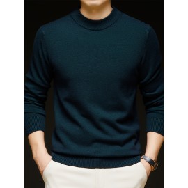 Men'S Casual Pullover Long-Sleeve Sweater for Spring And Autumn, Made of Velvet Blend, Versatile Solid Color, Featuring a Easy High-Neck Design, Knit