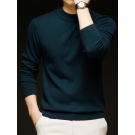 Men'S Casual Pullover Long-Sleeve Sweater for Spring And Autumn, Made of Velvet Blend, Versatile Solid Color, Featuring a Easy High-Neck Design, Knit