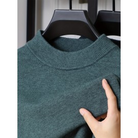 Men'S Casual Pullover Long-Sleeve Sweater for Spring And Autumn, Made of Velvet Blend, Versatile Solid Color, Featuring a Easy High-Neck Design, Knit
