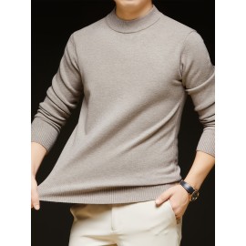 Men'S Casual Pullover Long-Sleeve Sweater for Spring And Autumn, Made of Velvet Blend, Versatile Solid Color, Featuring a Easy High-Neck Design, Knit