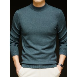 Men'S Casual Pullover Long-Sleeve Sweater for Spring And Autumn, Made of Velvet Blend, Versatile Solid Color, Featuring a Easy High-Neck Design, Knit
