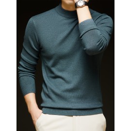Men'S Casual Pullover Long-Sleeve Sweater for Spring And Autumn, Made of Velvet Blend, Versatile Solid Color, Featuring a Easy High-Neck Design, Knit