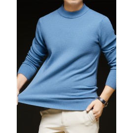 Men'S Casual Pullover Long-Sleeve Sweater for Spring And Autumn, Made of Velvet Blend, Versatile Solid Color, Featuring a Easy High-Neck Design, Knit