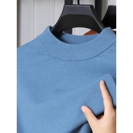 Men'S Casual Pullover Long-Sleeve Sweater for Spring And Autumn, Made of Velvet Blend, Versatile Solid Color, Featuring a Easy High-Neck Design, Knit