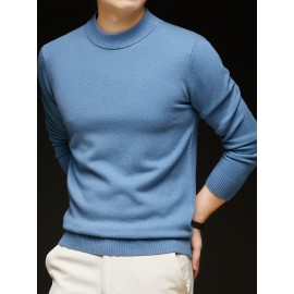 Men'S Casual Pullover Long-Sleeve Sweater for Spring And Autumn, Made of Velvet Blend, Versatile Solid Color, Featuring a Easy High-Neck Design, Knit