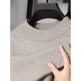 Men'S Casual Pullover Long-Sleeve Sweater for Spring And Autumn, Made of Velvet Blend, Versatile Solid Color, Featuring a Easy High-Neck Design, Knit