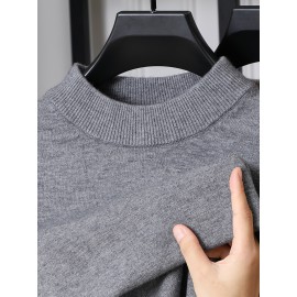 Men'S Casual Pullover Long-Sleeve Sweater for Spring And Autumn, Made of Velvet Blend, Versatile Solid Color, Featuring a Easy High-Neck Design, Knit