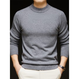 Men'S Casual Pullover Long-Sleeve Sweater for Spring And Autumn, Made of Velvet Blend, Versatile Solid Color, Featuring a Easy High-Neck Design, Knit