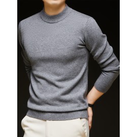 Men'S Casual Pullover Long-Sleeve Sweater for Spring And Autumn, Made of Velvet Blend, Versatile Solid Color, Featuring a Easy High-Neck Design, Knit