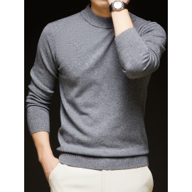 Men'S Casual Pullover Long-Sleeve Sweater for Spring And Autumn, Made of Velvet Blend, Versatile Solid Color, Featuring a Easy High-Neck Design, Knit