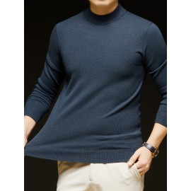 Men'S Casual Pullover Long-Sleeve Sweater for Spring And Autumn, Made of Velvet Blend, Versatile Solid Color, Featuring a Easy High-Neck Design, Knit