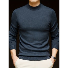 Men'S Casual Pullover Long-Sleeve Sweater for Spring And Autumn, Made of Velvet Blend, Versatile Solid Color, Featuring a Easy High-Neck Design, Knit